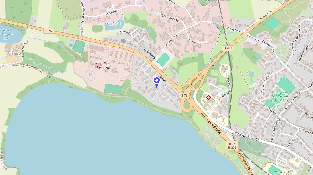 Karte: Lage der Akademie Dampsoft an der Carlshöhe in Eckernförde
